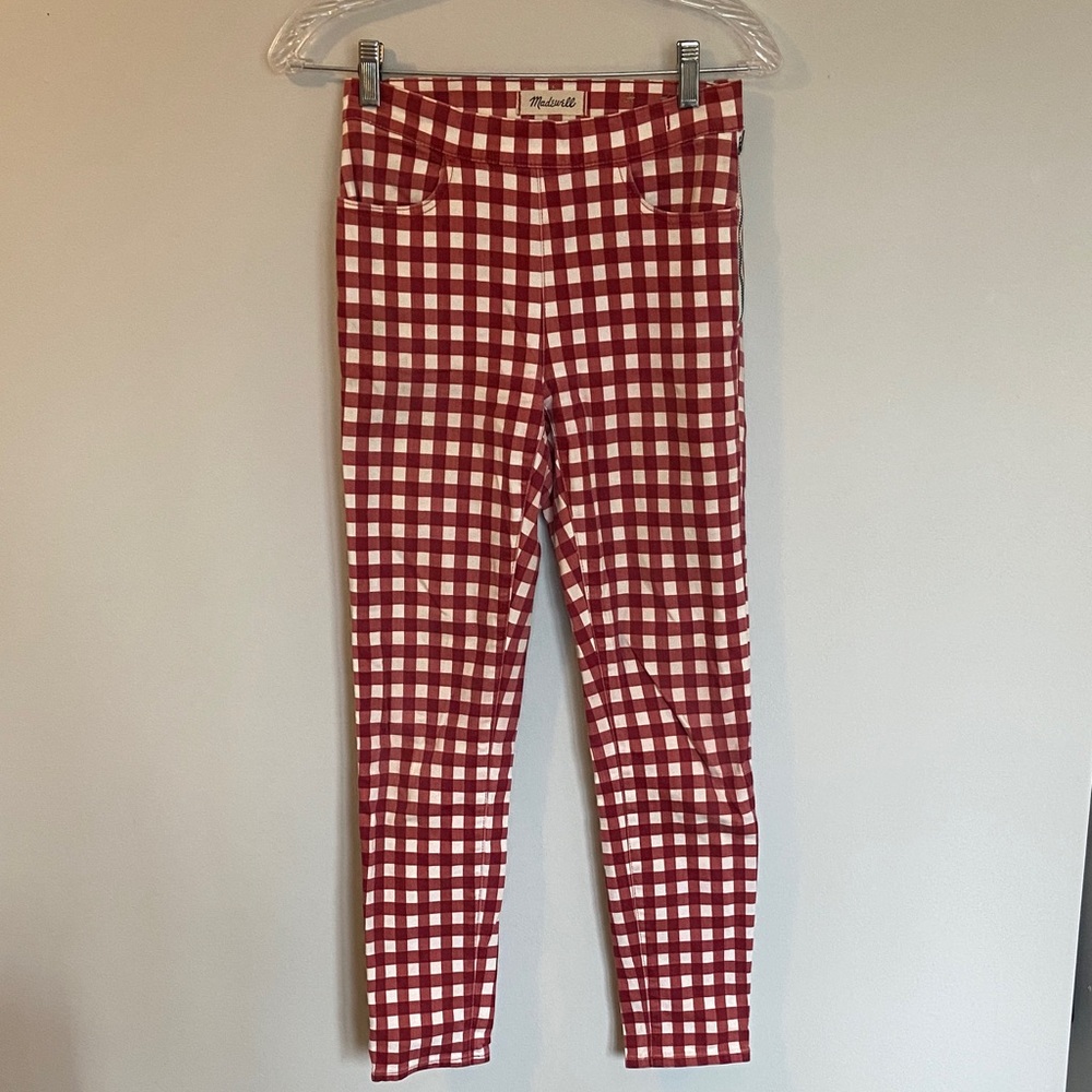 Madewell High Rise Red and White Gingham Vintage Retro Style Skinny Crop Pants